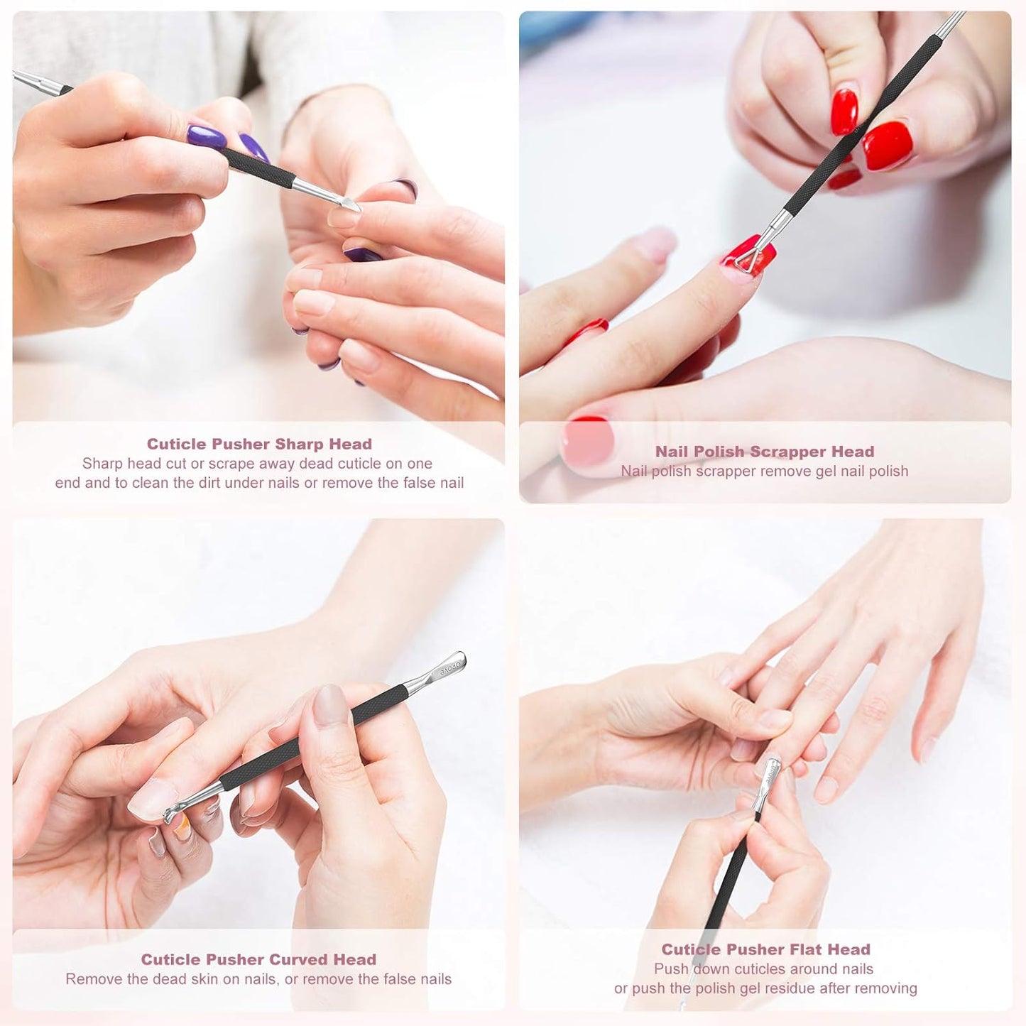 Cuticle Pusher Nail Polish Remover Stainless Steel Manicure Tool Set Gel Nail Polish Peeler Scraper Nail Cleaner Pedicure Kit for Fingernail and Toenail, opove P1, Matter Black…