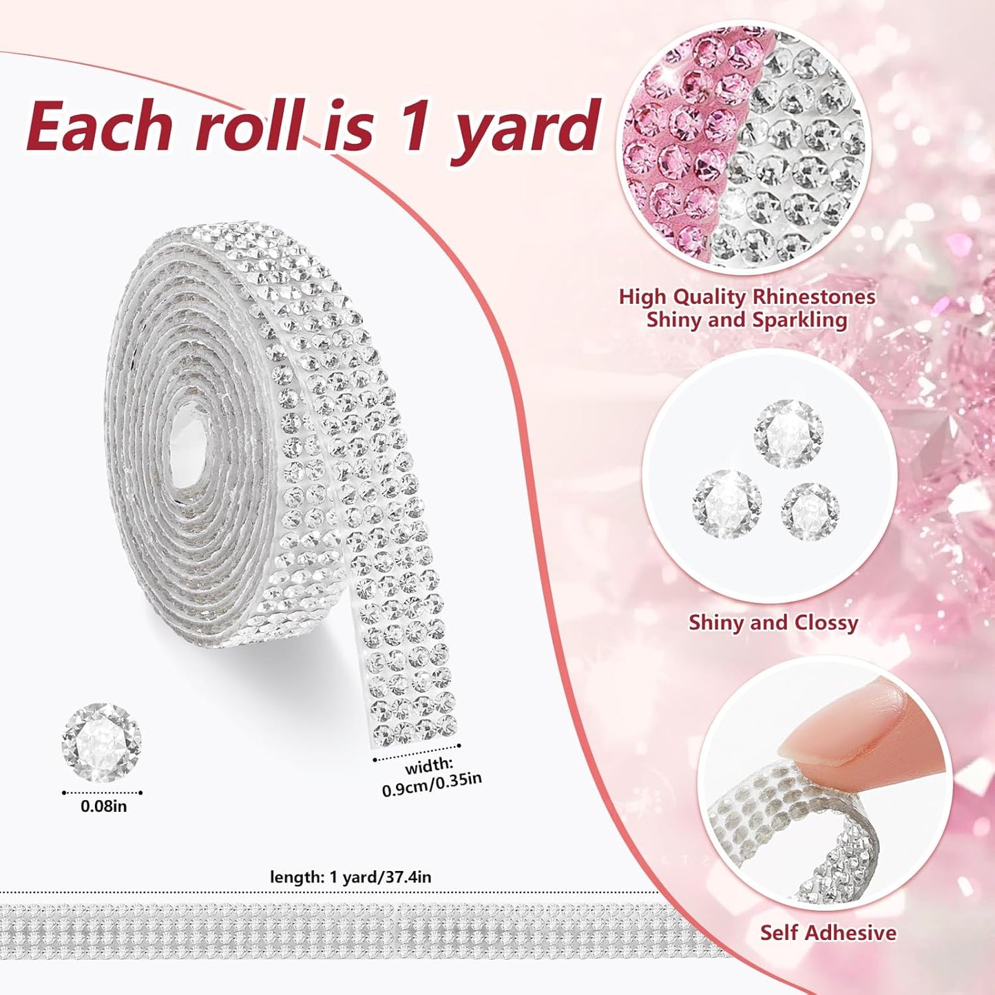Rhinestone Ribbon Self Adhesive Crystal Rhinestones, 6-Yard Bedazzling Strips, 6-Rolls Rhinestone Strips for DIY Craft, Rhinestones Tape Self Adhesive,AB Crystal and Transparent Crystals Color