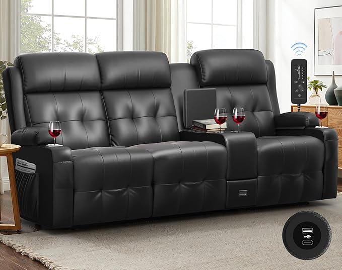 Aotolo Recliner Sofa, Massage Reclining Sofa 3 Seater Sets Heavy Weight Capacity, RV Loveseat Couch Clearance with Console, USB, Type C Port, Storage, Cup Holders, Wall Hugger Chair for Living Room