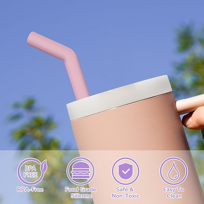 Tomorotec 40oz Straws, 13 Inch Stainless Steel Straw with Silicone Extender Tip for Stanley Adventure Quencher Tumbler 6-Pack with 2 Brushes, 0.35" Diameter Straws Food Grade BPA-Free Colorful Set