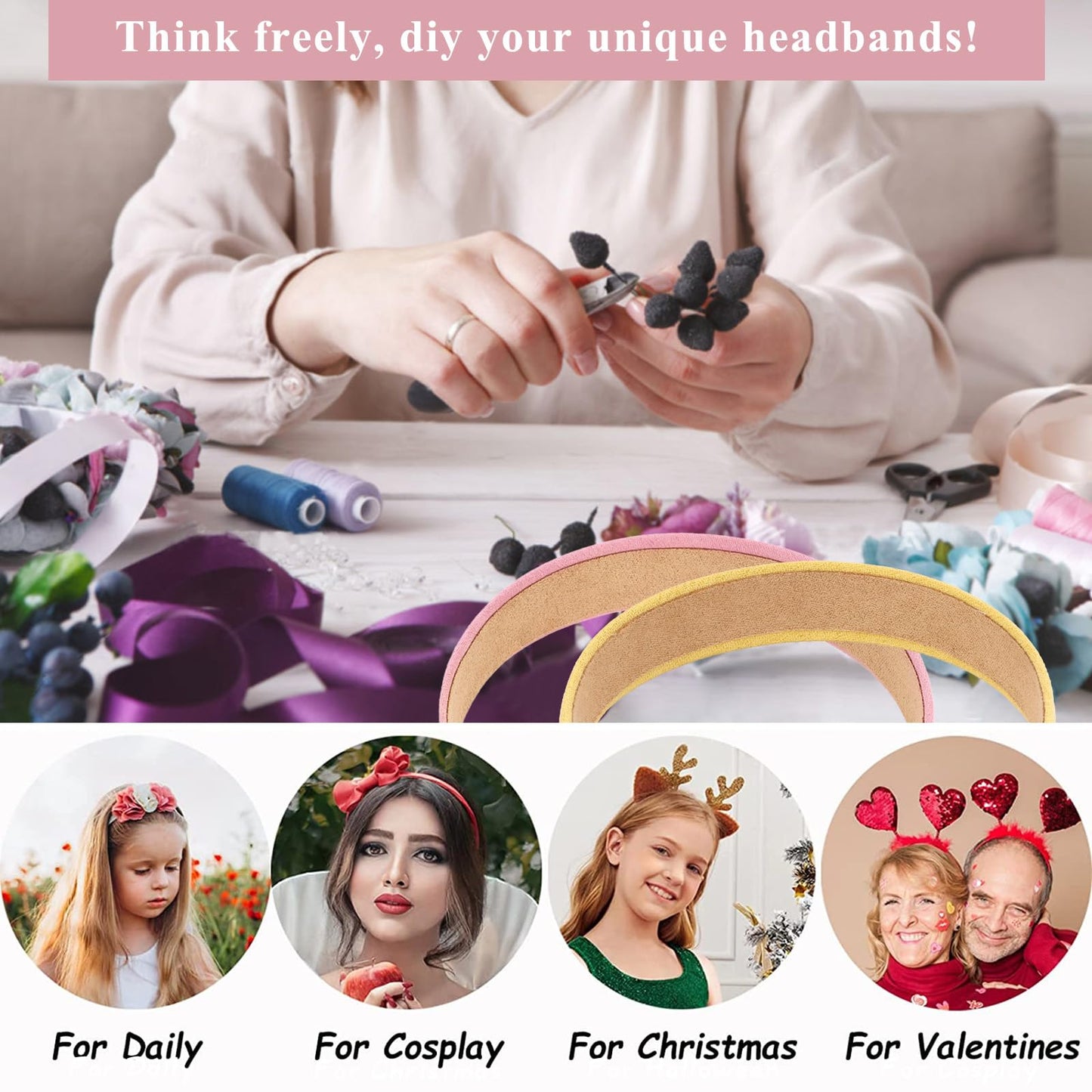 Wecoe 10pcs Headbands for Women Suede Like 1 Inch Wide Headbands White Black Pink Purple Red Blue Yellow Headband Non Slip Fashi