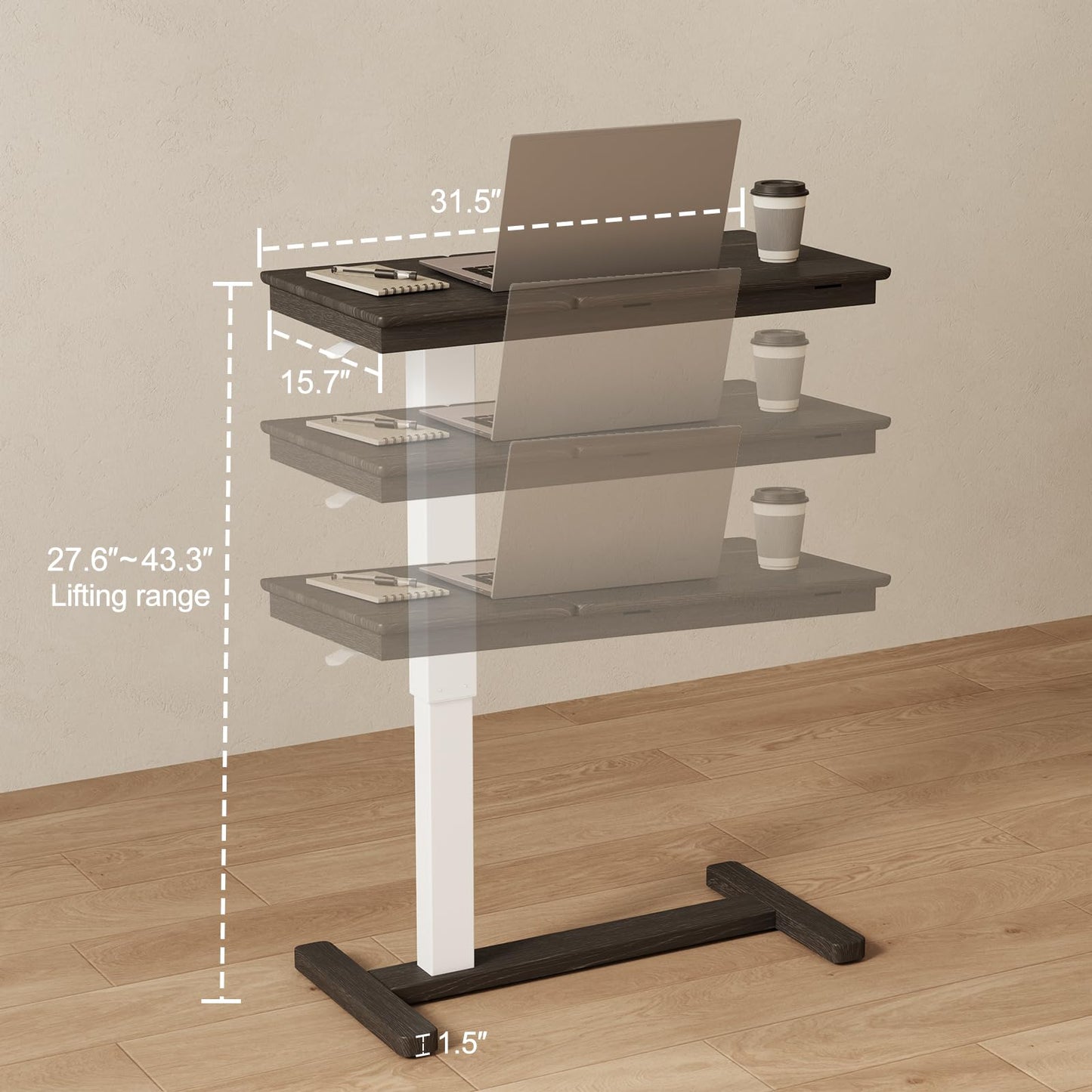 Muwuele Solid Wood Overbed Bedside Table with Wheels,Tilt Top Hospital Bed Table Adjustable Over The Bed,Rolling Bed Desk for Hospital and Home Use (Black)