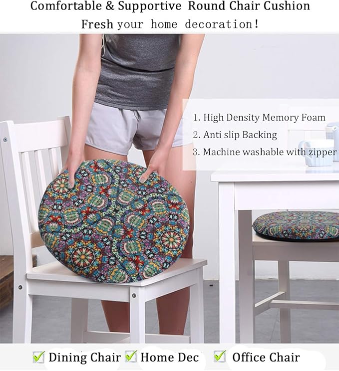 Sigmat Memory Foam Seat Cushion Anti-Slip Soft Round Chair Pad 18 Inch Floral