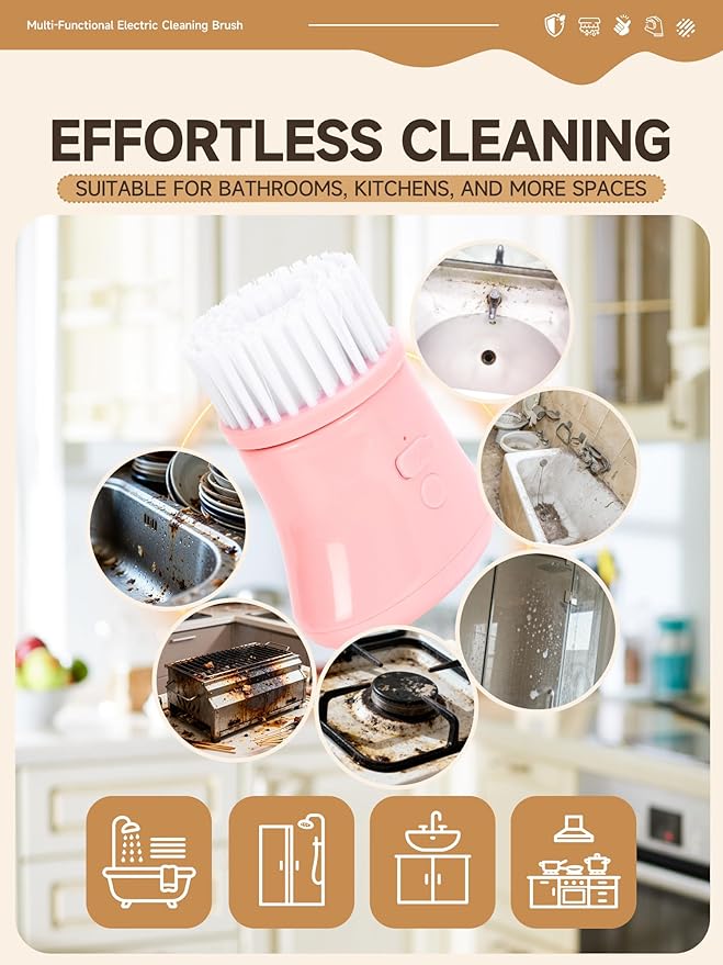 Electric Spin Scrubber, Mini Pink Cleaning Brush kit, for Wome, for Bathroom/Kitchen/Floor/Home/Grout/Tile/Shower, IP66 Waterproof Household Cleaning Supplies, Apartment Essentials