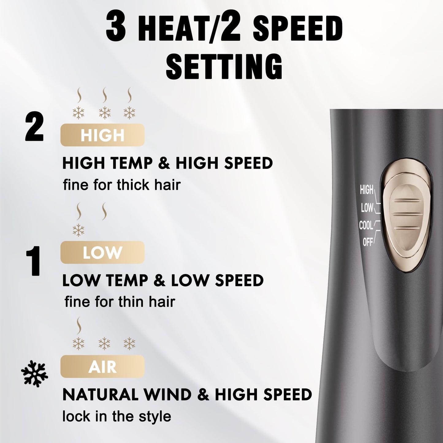 DAILYLIFE Rotating Hair Dryer Brush for Women, Spinning Blowout Brush, with 2 Brushes (1.5" & 2"), Ceramic Barrel, Negative Ion, Black and Gold