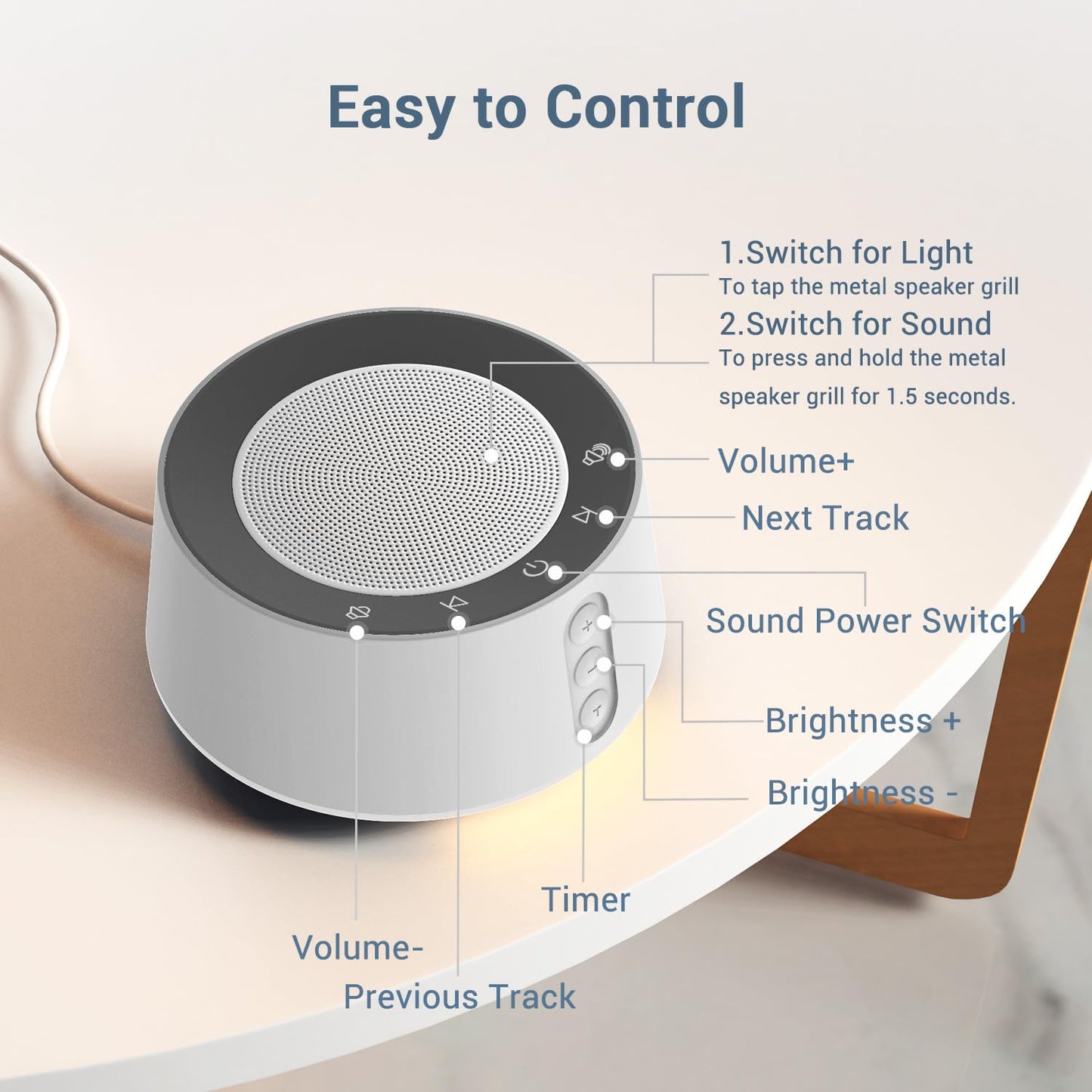 BGOVERSS White Noise Sound Machine with 20 Soothing Sounds, 10 Colors Night Light Sleep Machines Home Office Travel, 5 Timers and Memory Feature Sound Machine for Nursery Baby Kids Adults (Grey)