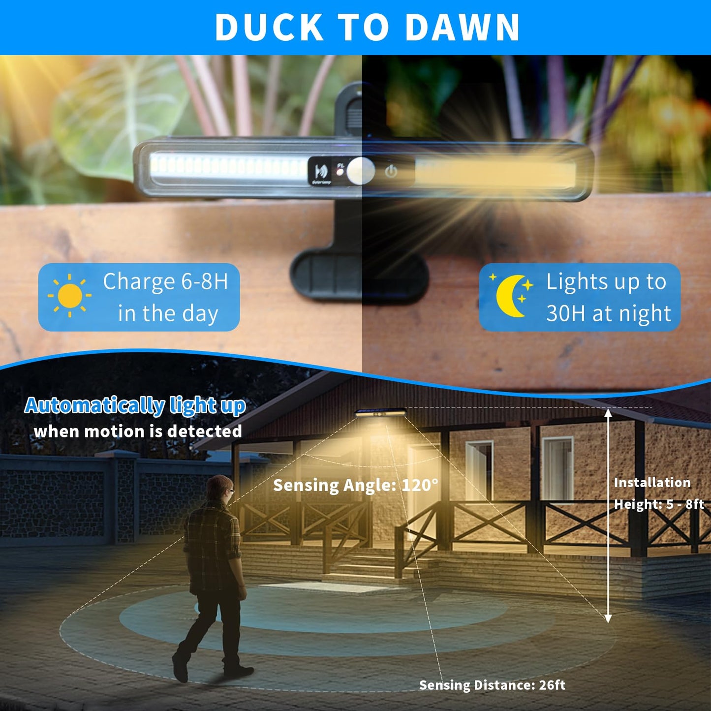 sunlight encounter Clip On Solar Motion Lights Outdoor Waterproof, 6 Pack Motion Sensor Outdoor Lights with 36 LEDs, 3000K, Portable Solar Powered Security Light for Fence Garage Camping(Black)