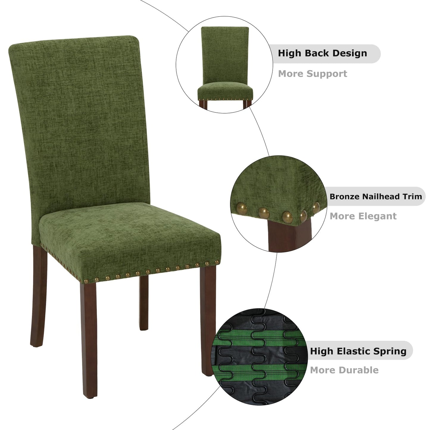 COLAMY Upholstered Parsons Dining Chairs Set of 4, Fabric Dining Room Kitchen Side Chair with Nailhead Trim and Wood Legs - Green