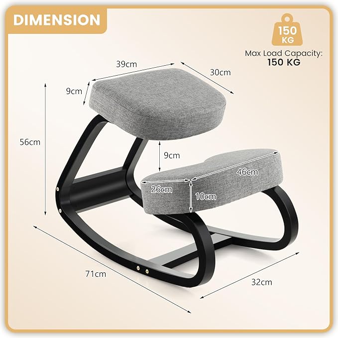DORTALA Ergonomic Kneeling Chair, Rocking Knee Chair for Upright Posture, Home Office Ergo Kneel Support Stool, Relieving Back and Neck Pain & Improving Posture