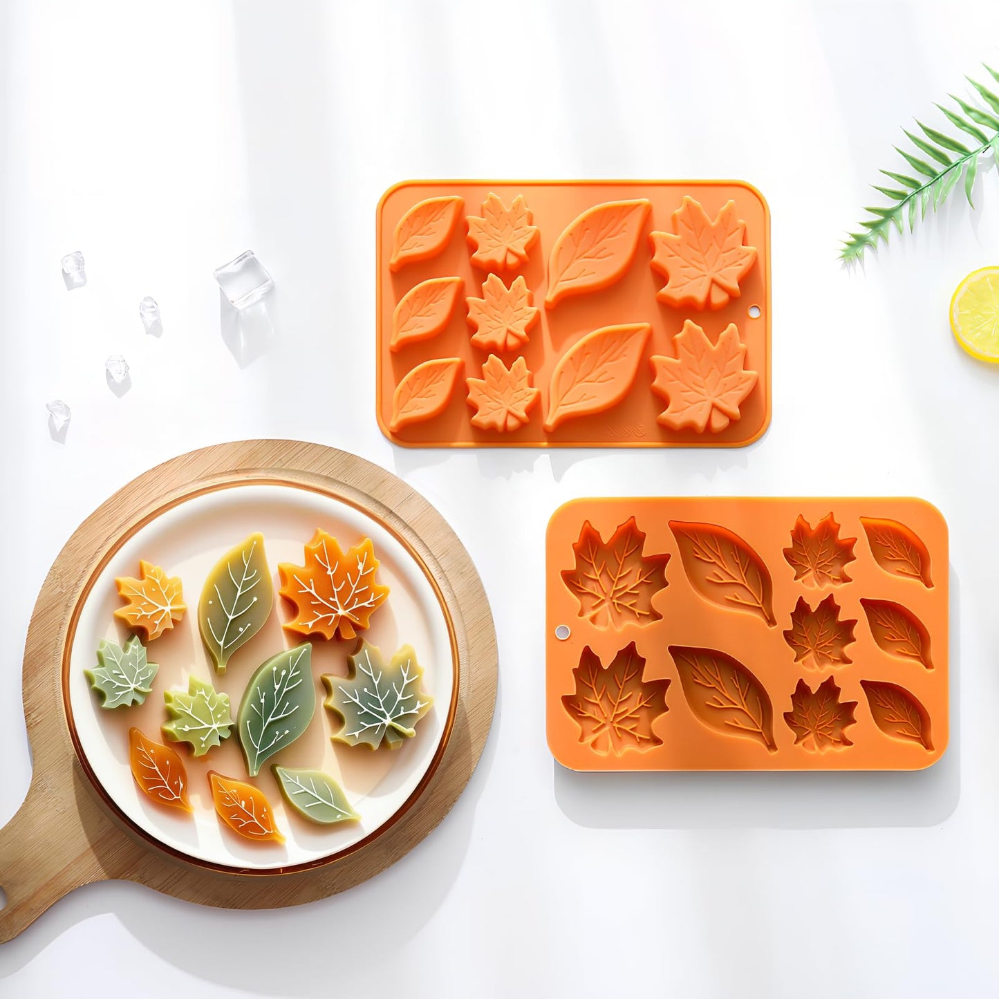 Leaf Silicone Molds Fall Silicone Mold Harvest Cake Pan Autumn Maple Leaf 2 Different Shapes Thanksgiving Fall Theme Mould for Halloween Chocolate Candy Cupcake Topper Resin Soap Candle Ice Cube 2PCS