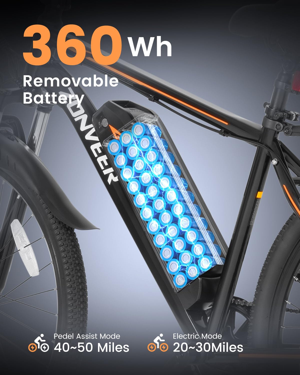 zonveer Electric Bike for Adults with 26'' Peak 500W Brushless Motor Ebike, 20MPH 40Miles Commuting Electric Mountain Bike with 360Wh Removable Battery, 7-Speed, 3 Level Assist