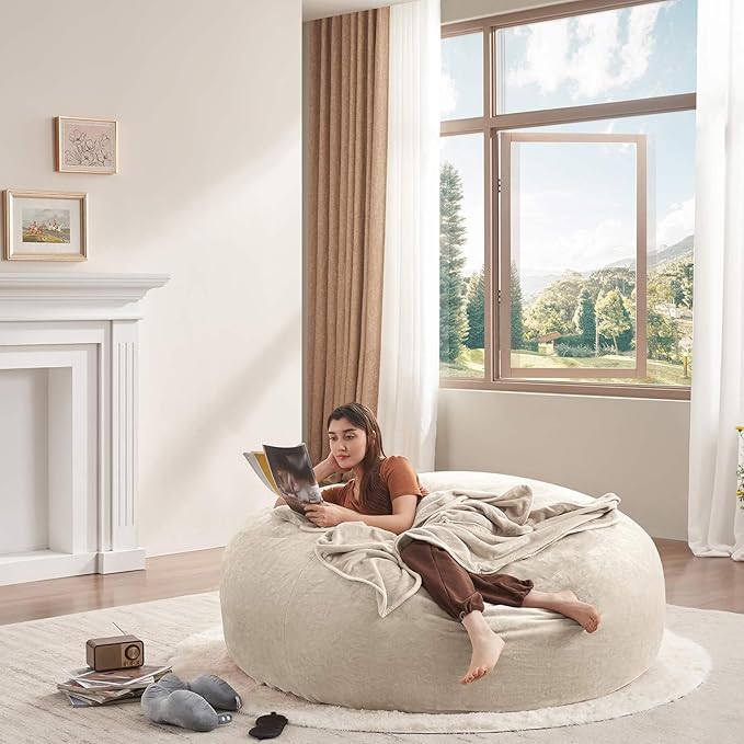 5FT Big Bean Bag Chairs for Adults Bean Bag Chairs with Filler Soft and Comfortable Memory Foam Chair Giant Bean Bag Chair, Adult Living Room, Suitable for Bedroom, Dormitory Gaming (Apricot)