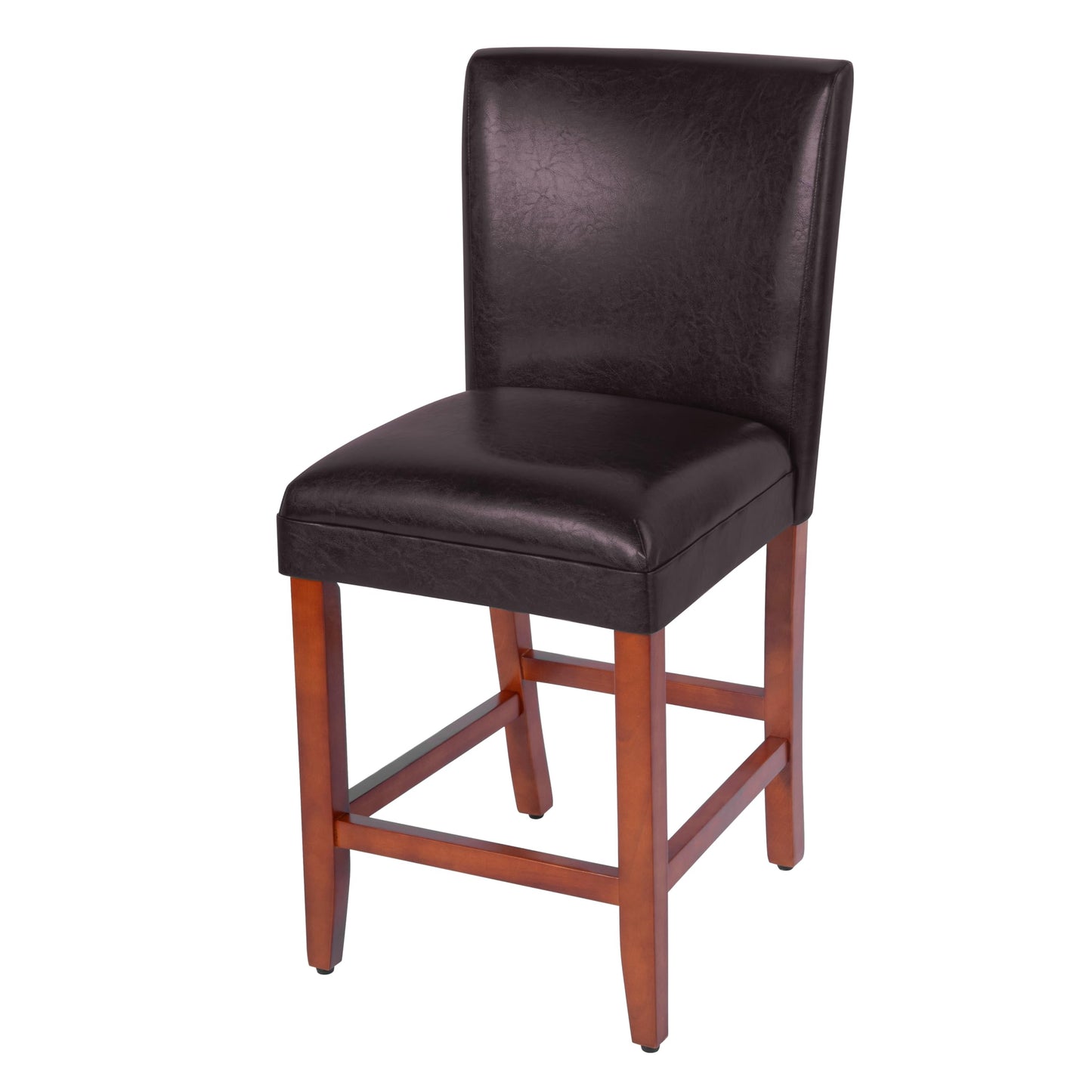 Homepop Home Decor | Classic Counter Height Bar Stools | Faux Leather 24 Inch Bar Stools | Decorative Home Furniture (Brown Faux)