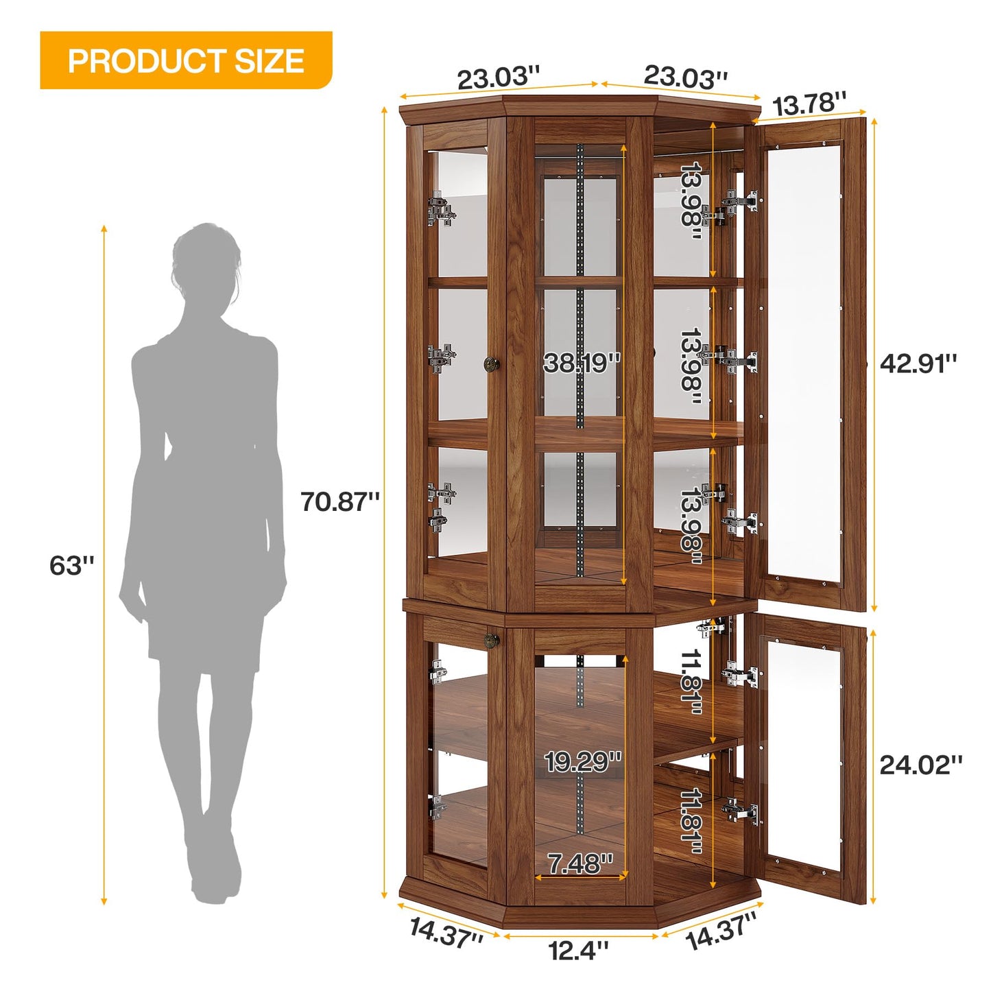 Tribesigns 70.87-Inch Corner Bar Cabinet, Tall Modern Corner Wine Cabinet with Doors & LED Lights, 5-Tier Home Bar Liquor Cabinet for Dining Room, Living Room, Kitchen, Rusitc Brown
