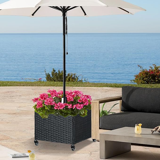 SUNNYPARK Umbrella Stand Outdoor Base with 4 Wheels Heavy Duty Patio Umbrella Planter for Garden Backyard Deck Poolside