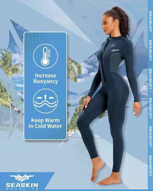 Seaskin Wetsuits for Womens 2mm Front Zip Full Body Diving Suits
