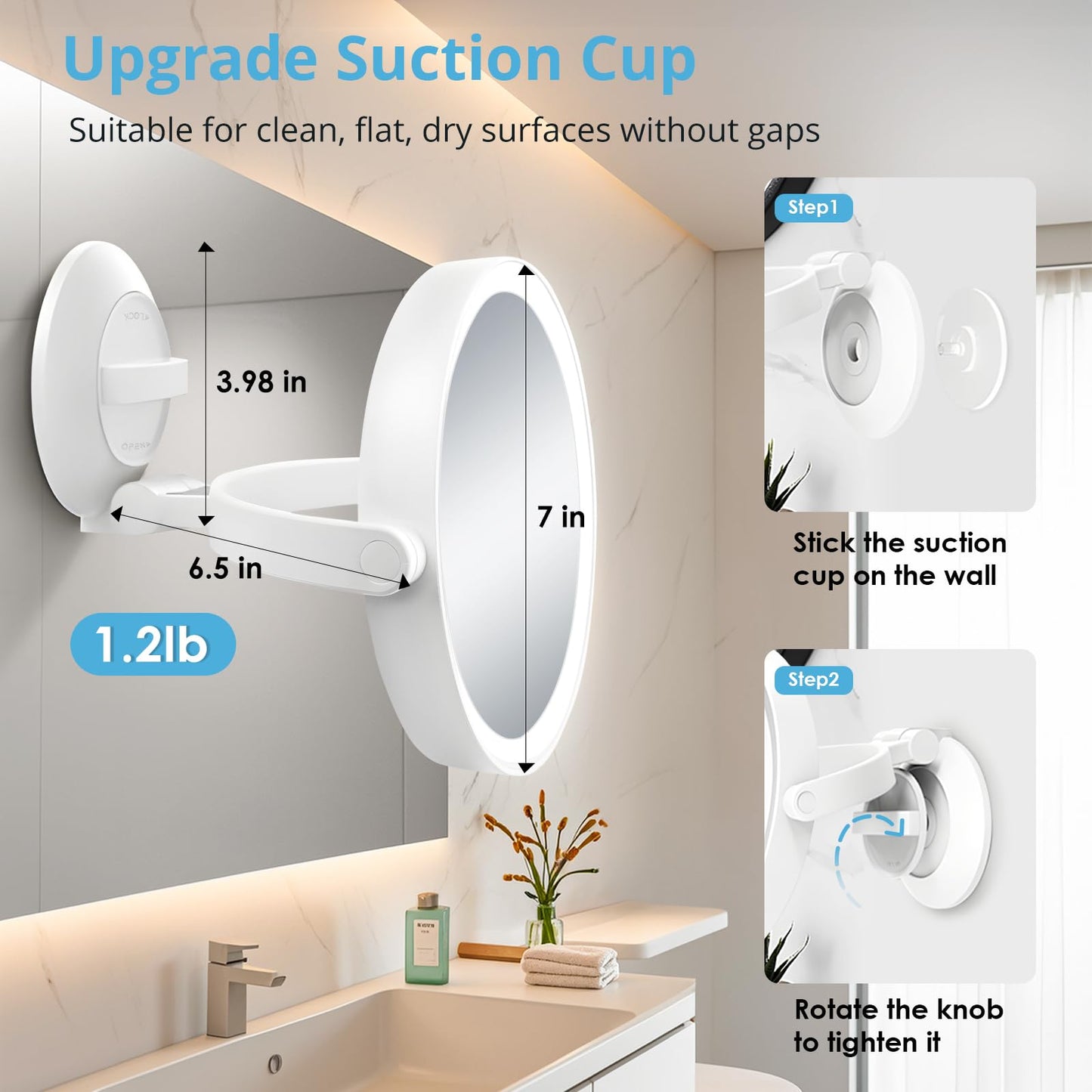 Fabuday Wall Mounted Magnifying Makeup Mirror with Lights - 1x/30x Double Sided Lighted Magnification Mirror with Suction Cup, R