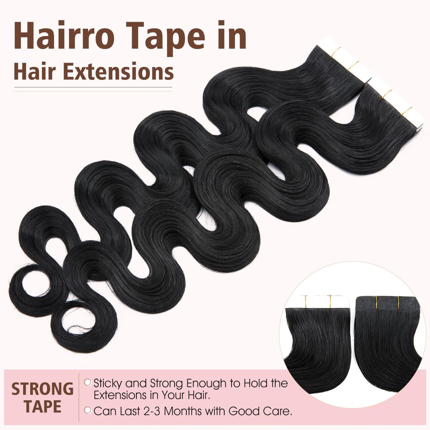 Hairro Tape in Human Hair Extensions Wavy Thin 12 Inch Long Hair 40g 20pcs/pack Seamless Skin Weft Glue in Body Wave Human Hairp