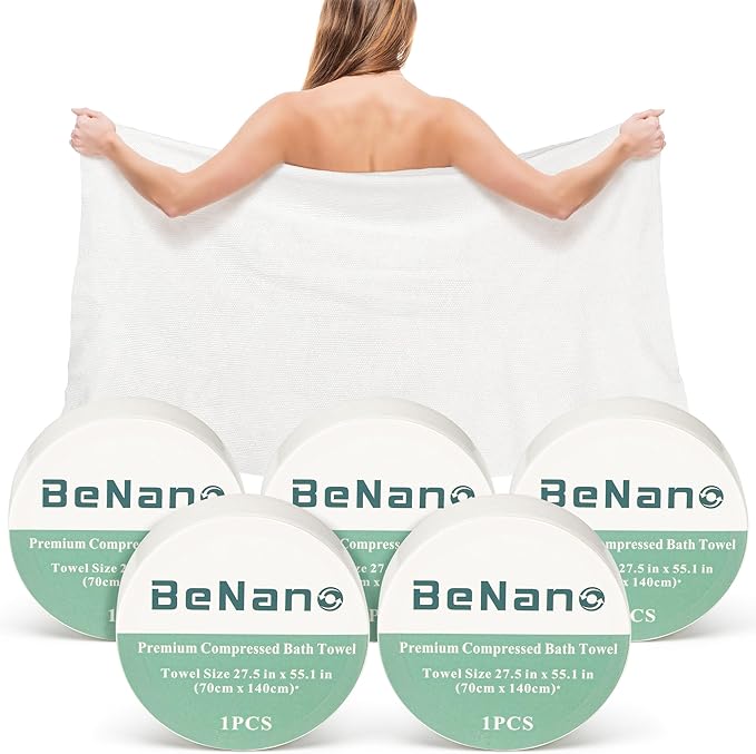 Benano Premium Compressed Towel Tablets Disposable Towel 55.1 in x 27.5 in Large Bath Towel Travel Towel Reusable for Hote...