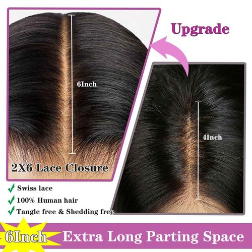 Mnador 2x6 SKINLIKE Real HD Lace Closure Deep Parting Straight Human Hair 0.095mm Ultra-thin hd lace Closure Tiny knots Brazilian Virgin Human Hair Closure pre plucked with Natural Hairline, 20inch