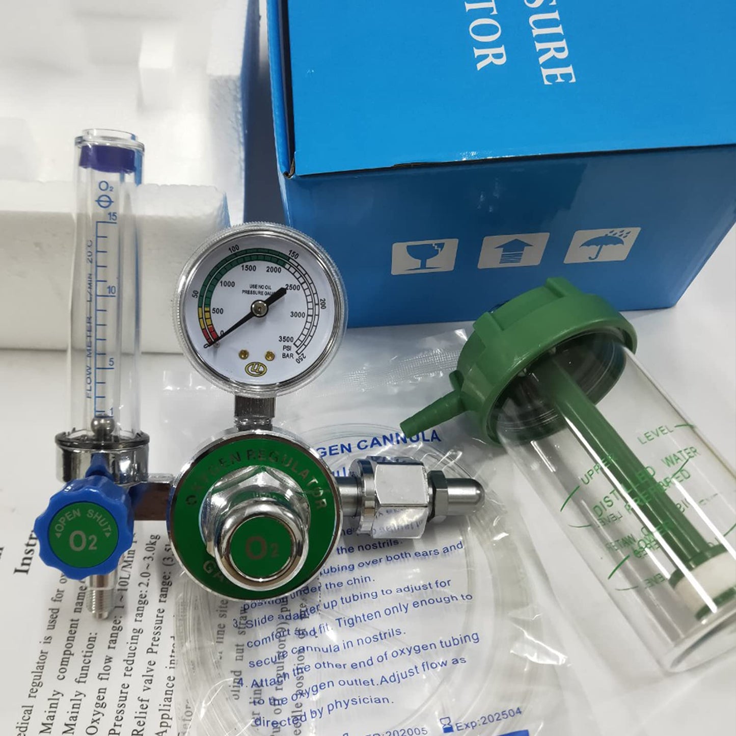 WX-YQ02 Oxygen Pressure Gas Regulator Inhaler O2 Pressure Reducer Oxygen Gauge Flow Meter,Buoy Type Female Thread and Tube