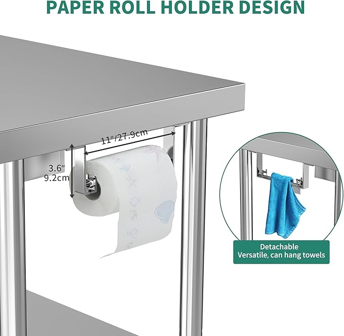 YITAHOME 60" X 24" Stainless Steel Table with Paper Towel Holder and 2 Drawers, NSF Work Table with Drawer, Metal Table Prep Table for Home Kitchen Restaurant Garage Warehouse