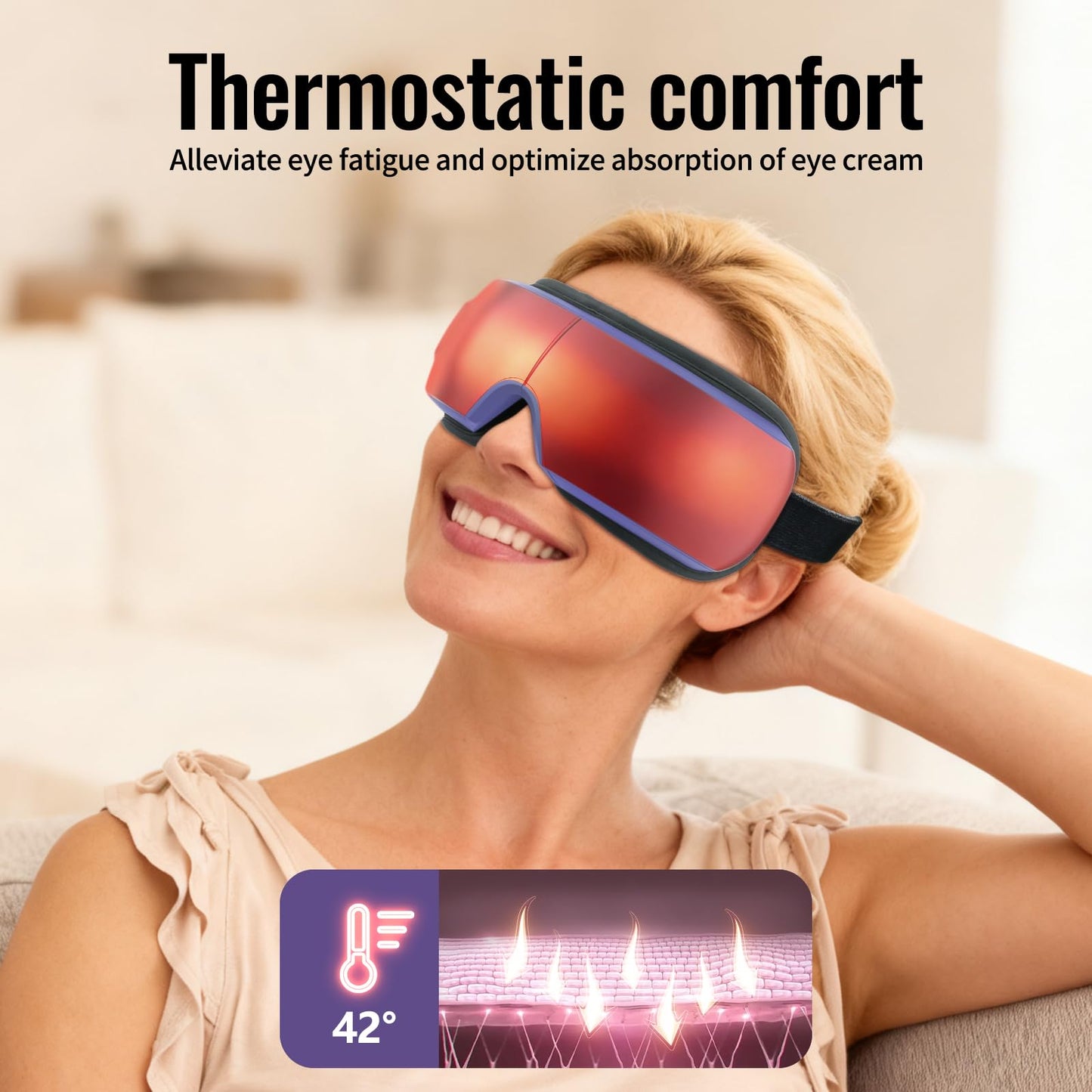 Eye Massager with Heat, Adjustable Bluetooth Music Sleep Mask for Migraine, Dark Circles Relief, Improve Sleep, for Women Men Black Purple