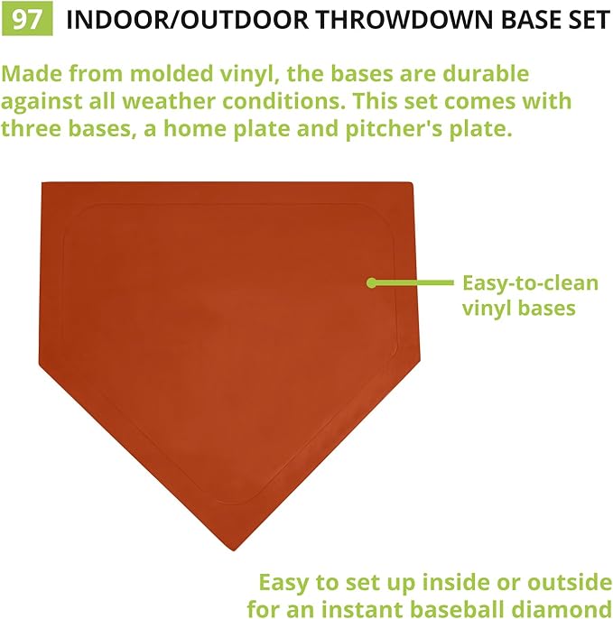 Champion Sports Baseball/Softball Throw Down Base Sets – Durable Indoor/Outdoor Training Bases – Sets of 4 or 5 in Orange or White
