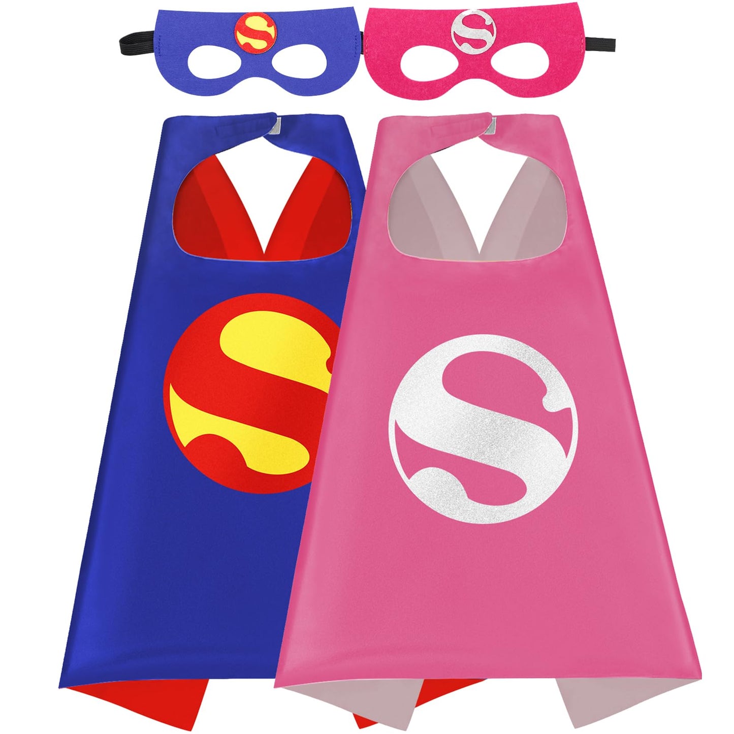 Mizzuco Superhero Capes for Kids Cloak with Mask Halloween Costumes and Party Dress up 2PCS（Pink +Blue