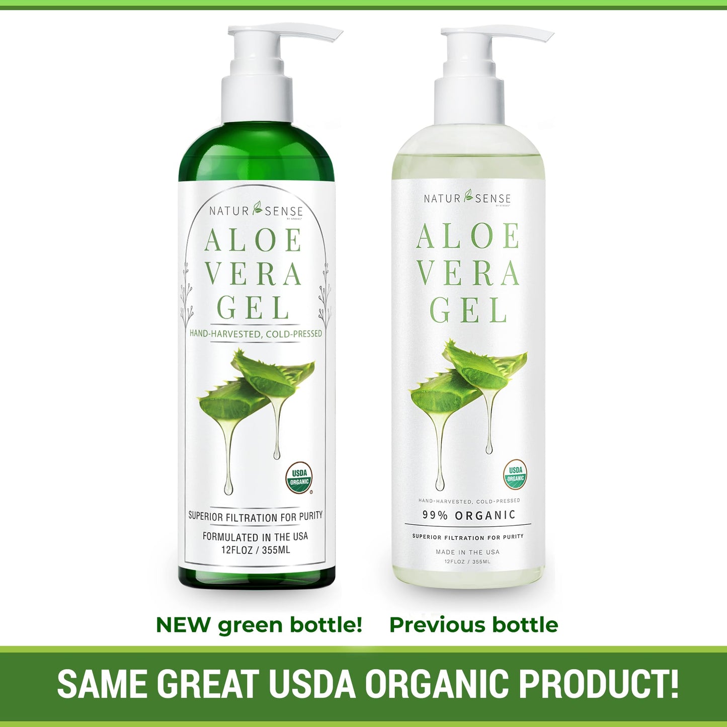 NaturSense USDA Organic Aloe Vera Gel from 100% Pure Aloe. Deep Hydration, Effective Moisturizing. Great for Hair, Scalp, Face,