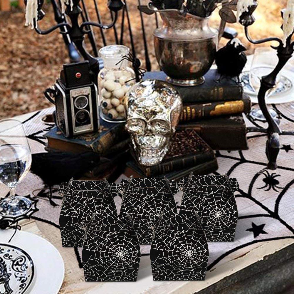 Hxezoc 36pcs Halloween Favor Boxes - Large Black Spider Web Candy Treat Boxes for Party Decorations, Kids Spider Birthday Party Supplies