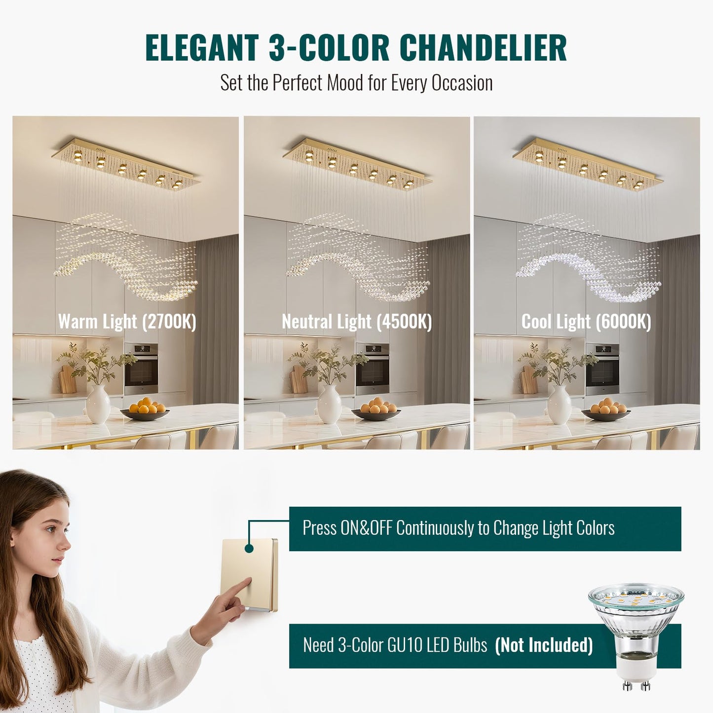 Siljoy 12-Lights Modern Crystal Chandeliers, Luxury Wave Raindrop Crystal Pedant Light Fixture, Rectangular Flush Mount Ceiling Light for Dining Room Living Room Kitchen Island 47 Inch
