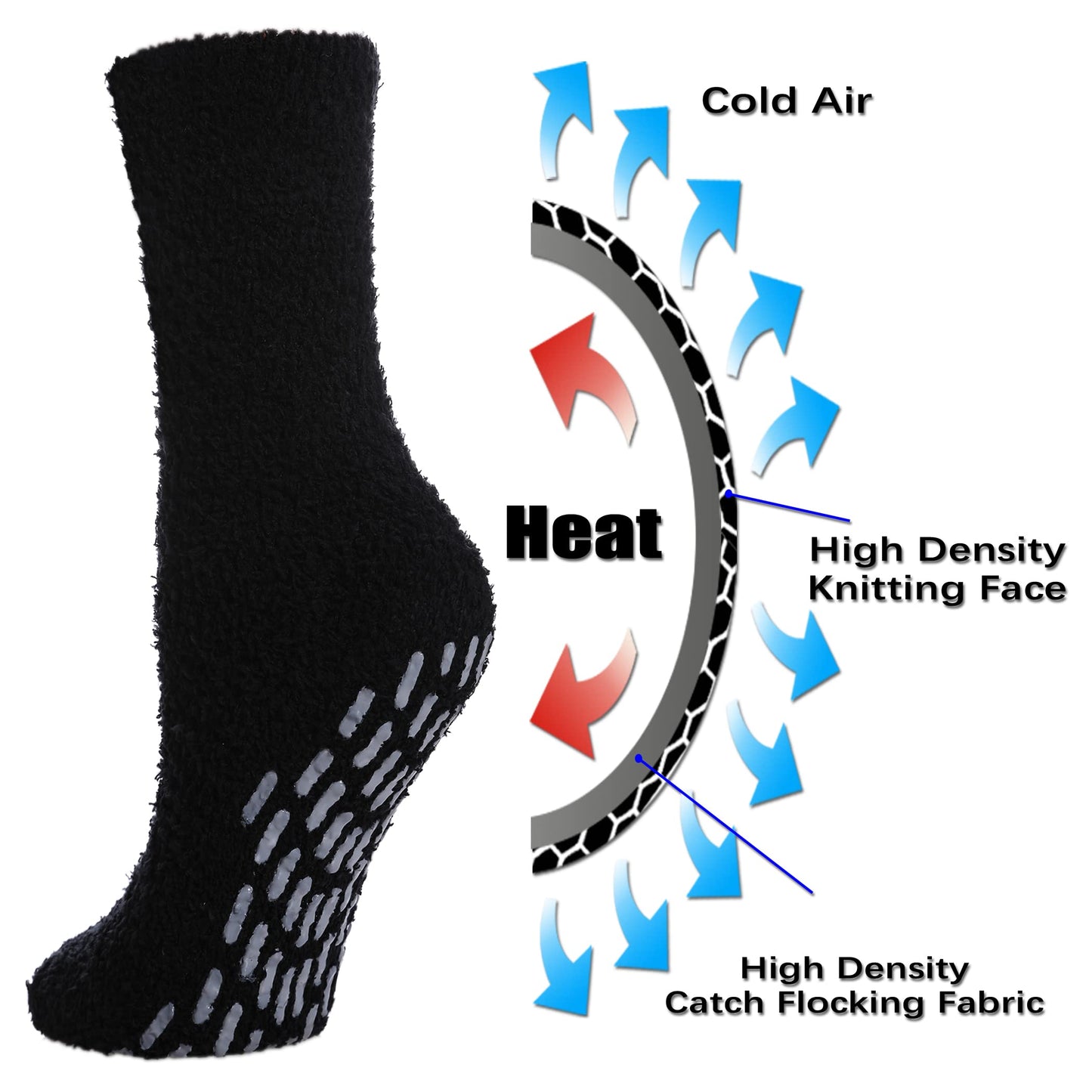 FNOVCO Non Slip Socks for Women Winter Warm Cozy Fuzzy Slipper Socks Soft Fluffy Hospital Socks with Grips (6 Pairs Classic Dark)