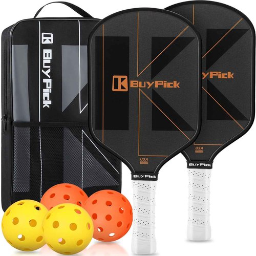 Pickleball Paddle Set of 2 for Beginners & Intermediates – Carbon Fiber Face, 16mm Polypropylene Honeycomb Core, Perforated Anti-Slip Grip – USA Pickleball Approved – 4 Balls + Carry Bag