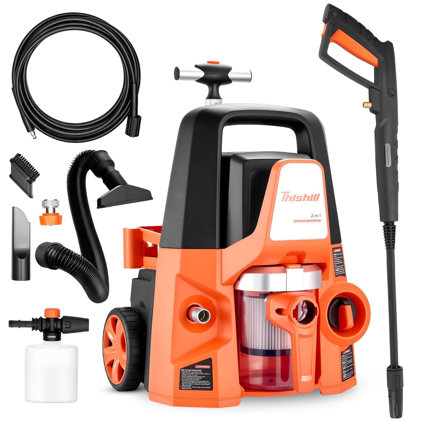 This Hill 4 in 1 Pressure Washer & Vacuum Cleaner, 1.7GPM 2800PSI with High Pressure Cleaner, 1400W High-Pressure Steamer for Cleaning, Fit for Home, Tile, Carpet, Furniture & Personal Car Detailing