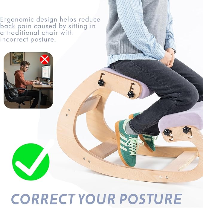 VDNEND Knee Chair Ergonomic for Office,Rocking Kneeling Chair Desk,Adjustable Posture Chairs for Relieve Neck or Back Pain,Balance Chairs for Work,Meditation,Home,Gifts for Men,Women,Her,Him