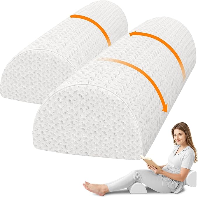 Large Knee Pillow for Side Sleepers, Half Moon Memory Foam Bolster Pillow for Legs,Ergonomic Design Wedge Elevation Pillow for Side & Back Sleeping,Under Knee Support,Foot,Ankle, Lumbar,White - 2 Pack
