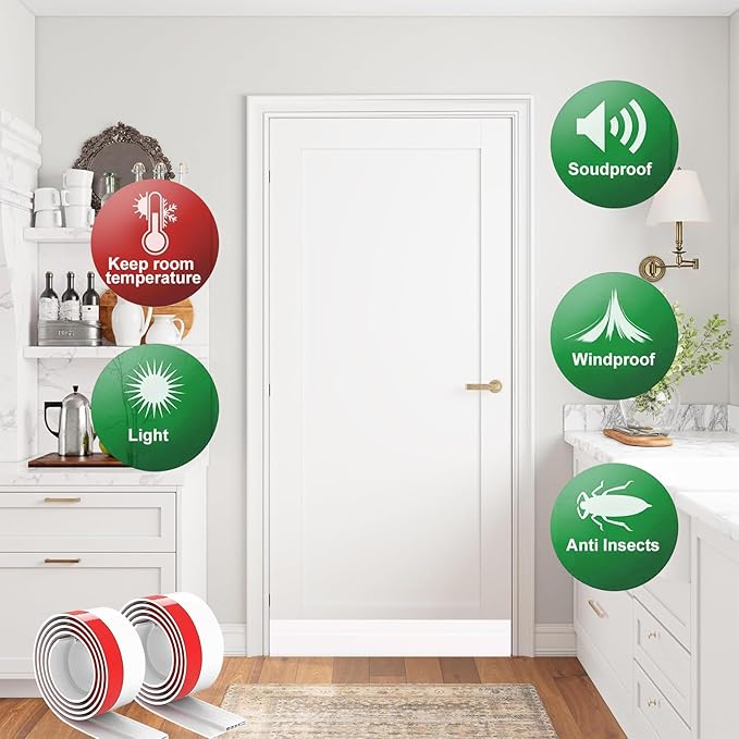 Suptikes 2 Pack Door Draft Stopper，Door Sweep for Exterior & Interior Doors,Door Bottom Seal Dust and Noise Insulation Weather Stripping Draft Guard Insulator, 1.8" W x 37" L,White