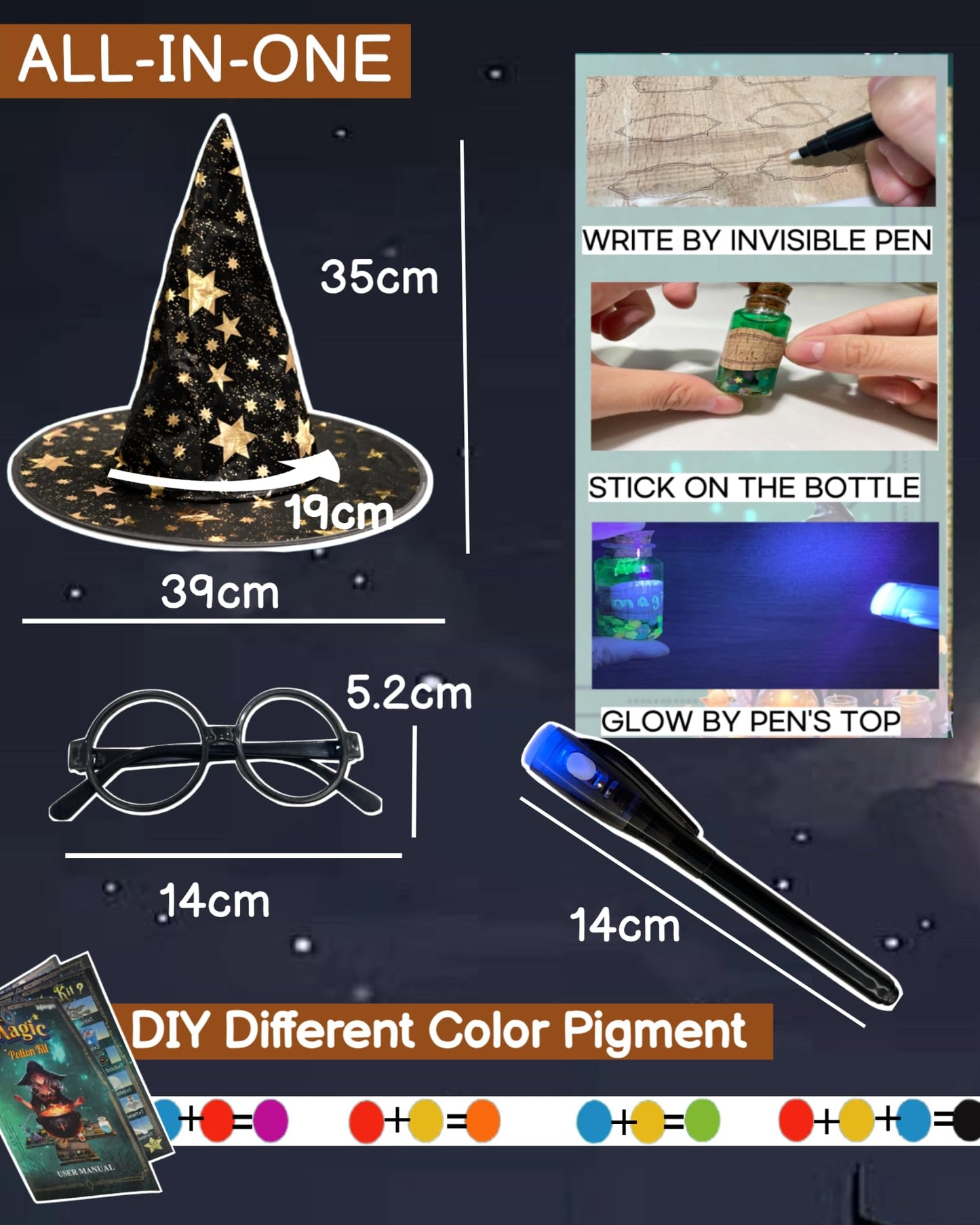 itsfairypro Potion Kits for Kids, Magic Making Set 50+ Mixies with Bottles Hat Glasses & Invisible Pen, Mystery Box Fairy Tricks Craft Toy for Girls Boy Gifts Age 6 7 8 9+