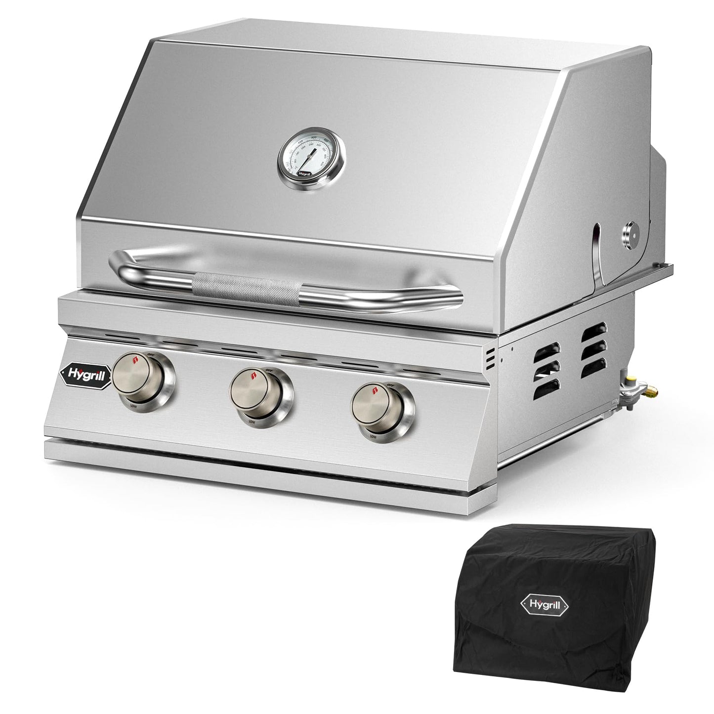 Hygrill STD Series Heavy Duty 3-Burner Built In Grill, Stainless Steel Grill Head for Outdoor Kitchen, Natural Gas