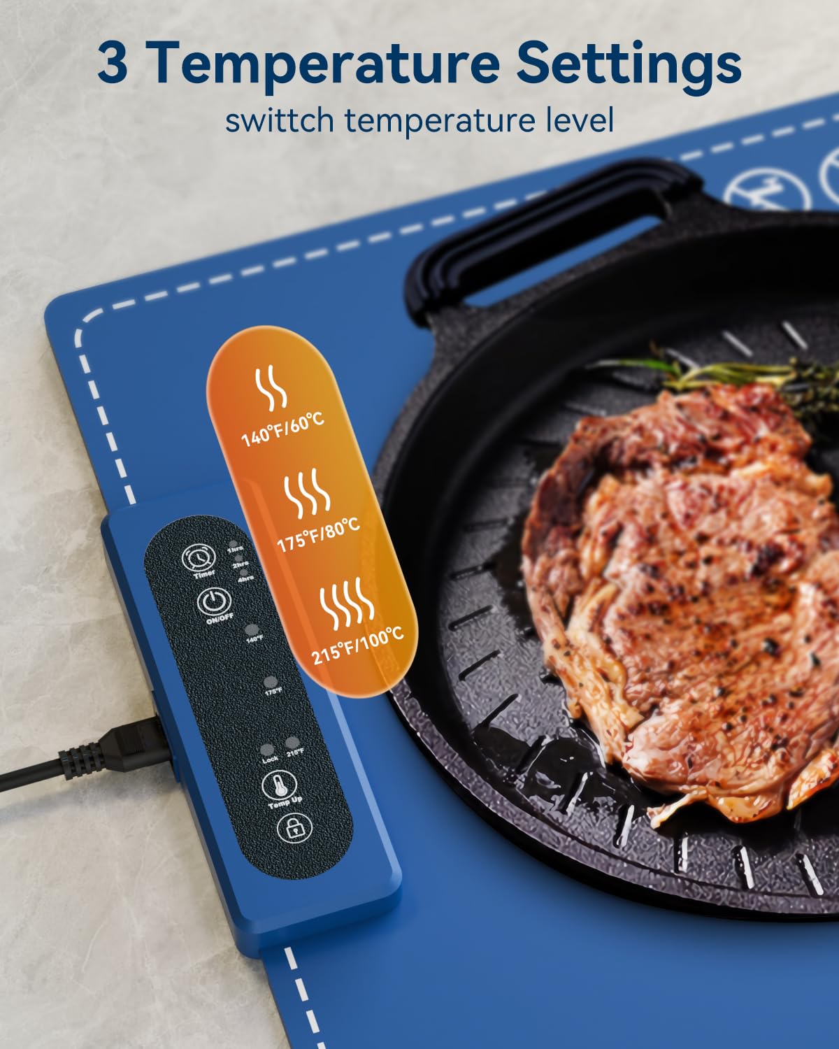 Negative ion Food Warming Mat with Adjustable Temperature,Foldable Electric Warming Tray for Parties Features 3 Modes & Fast Heating,Roll Up Food Warmer for Parties,Shabbat,Christmas (Blue)