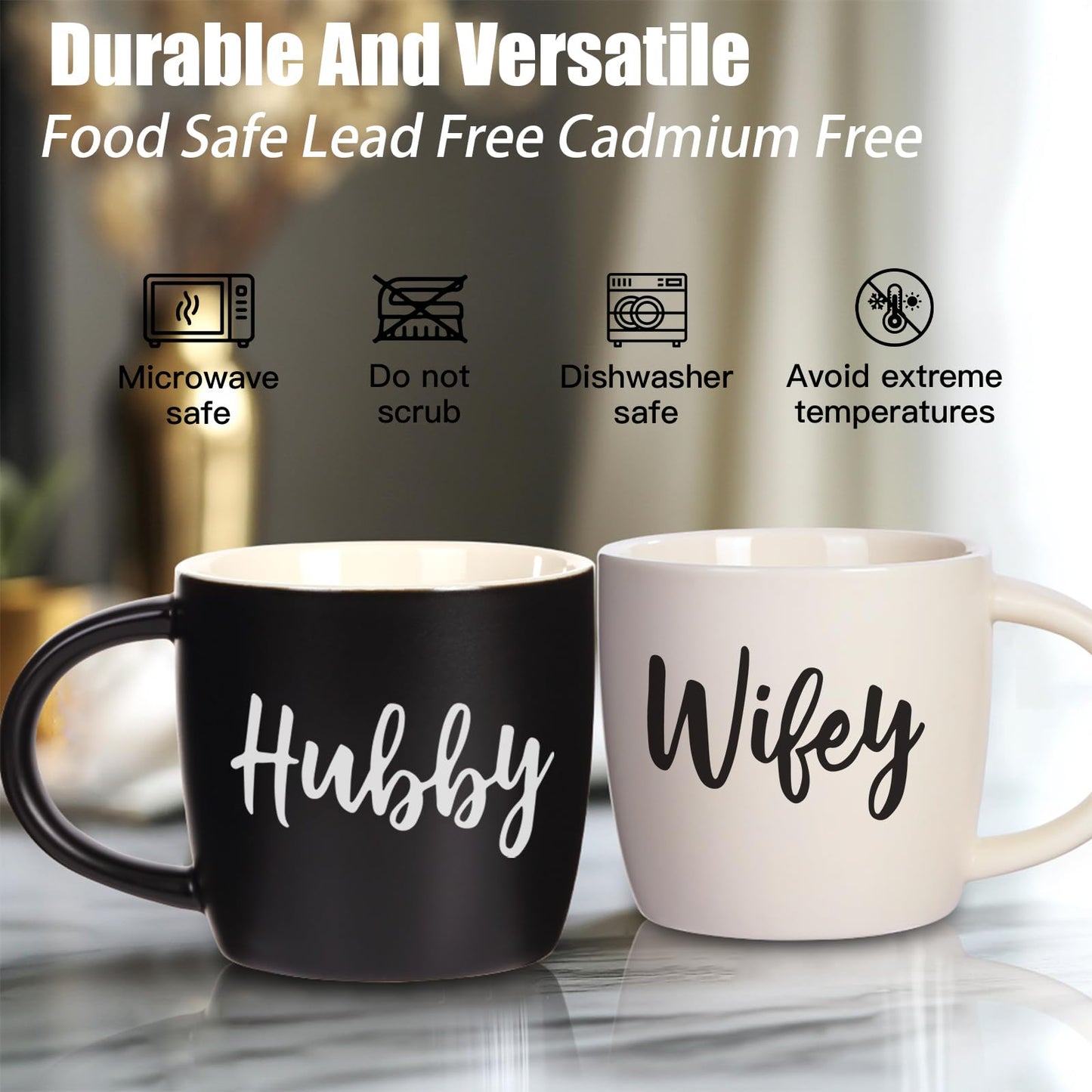 Wedding Gifts for Couples,Hubby & Wifey Wedding Coffee Cup Set,Bridal Shower Gifts for Bride and Groom, Newly-Married Anniversary for Him/Her，Mr and Mrs Gift