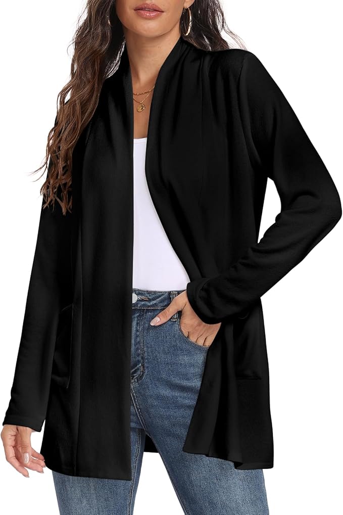 Kinnette Womens Long Sleeve Lightweight Cardigan Open Front Casual Draped Cardigans with Pockets