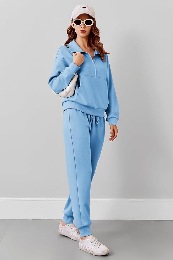 PINSPARK 2 Piece Sets for Women 2025 Fall Travel Outfits Long Sleeve Tracksuit Joggers Sets Half Zip Sweatsuit Matching Set