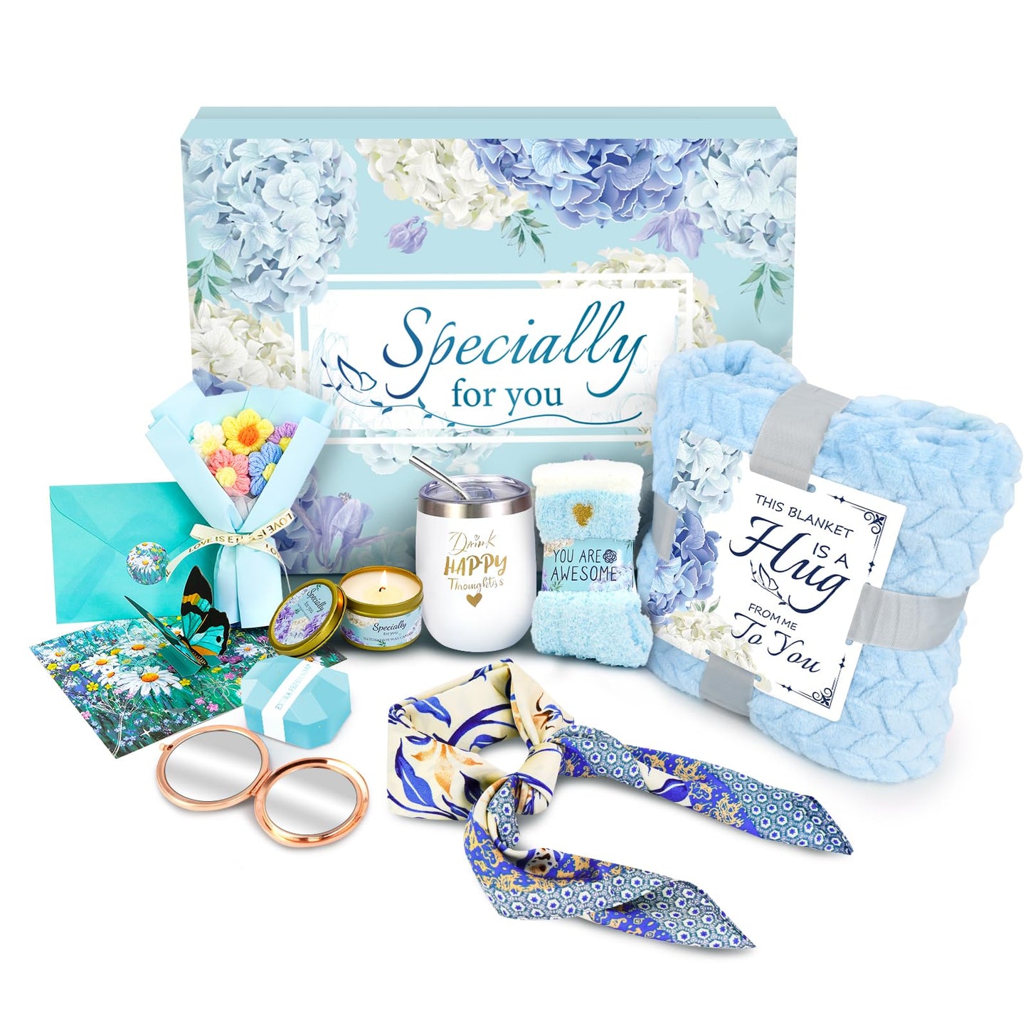 ElatedMore Birthday Gifts for Women Friendship Self Care Package Gifts for Women Get Well Soon Gift Baskets Relaxing Blanket Gifts Box for Sister Mom Wife Friend Her Fantasy Box (Blue)