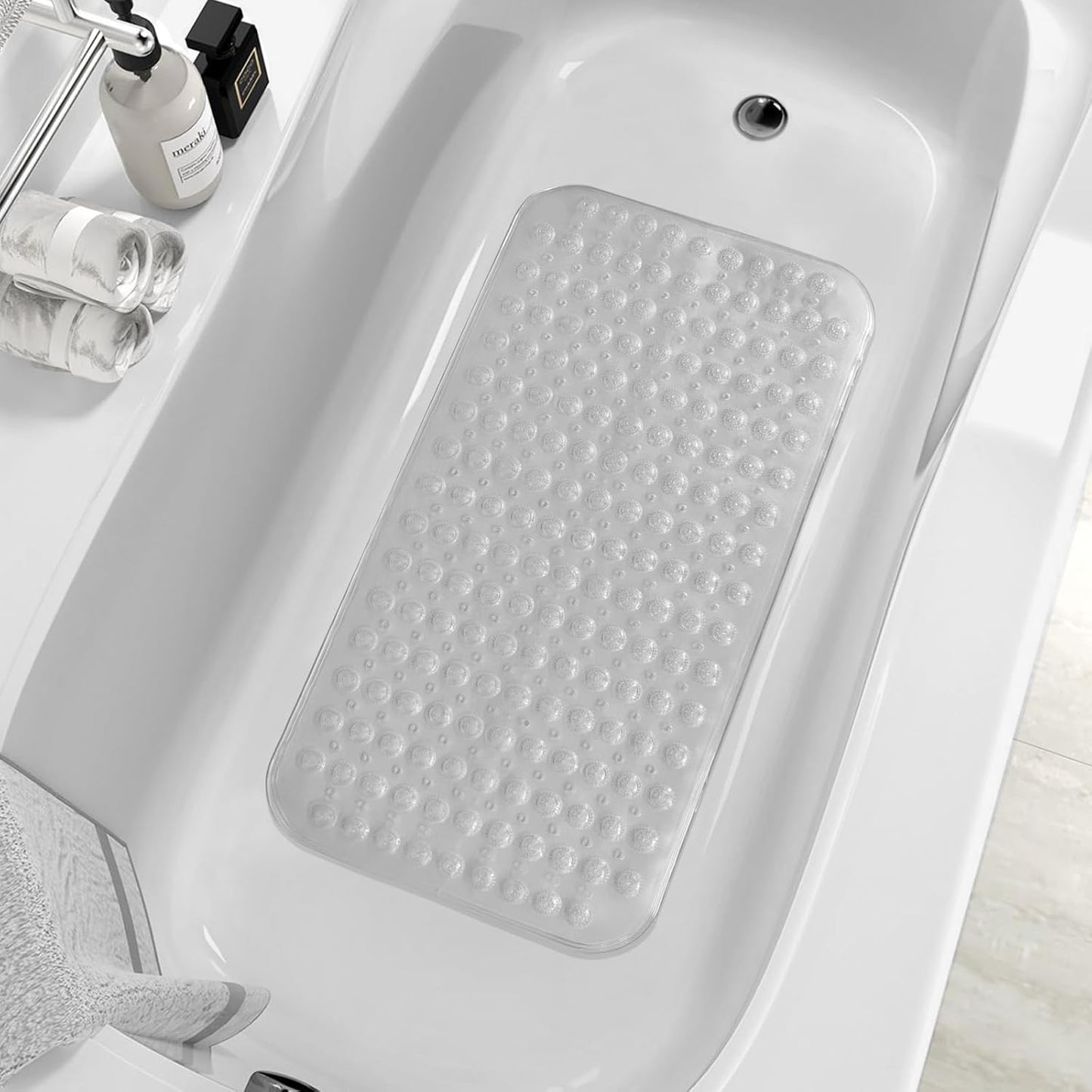 ZHICHENG Bath Mat - Shower Mat Non Slip - Long 31.88 x 15.74 Inch Bathroom Mats for Tub Nonslip - Anti Slip Bathmats - Bathtub Mat Non Slip with Massage Particles (Transparent)