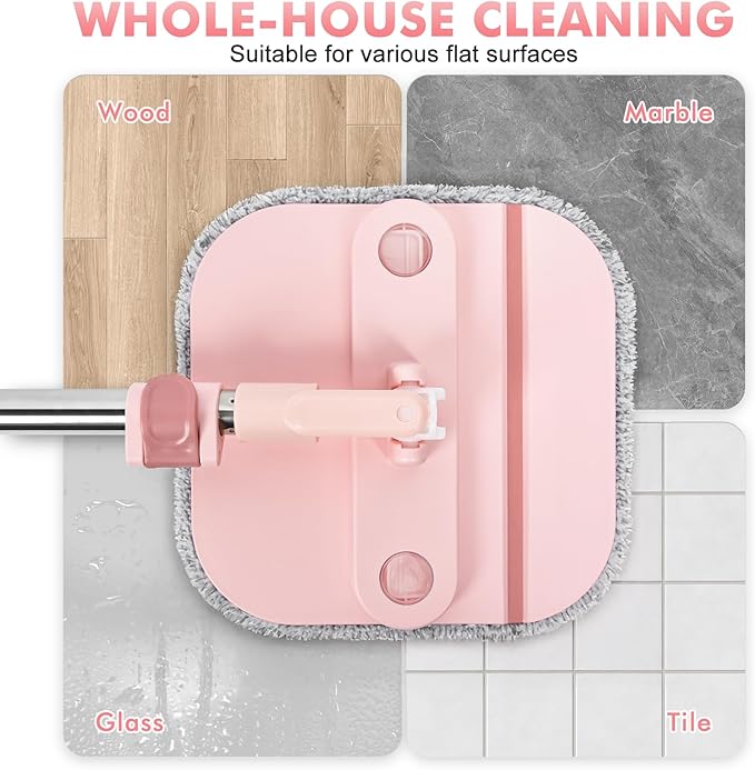 Upgraded Self-Standing Spin Mop and Bucket System, Detachable Inner Mop Bucket Separates Dirty Water & 90° Foldable Head, Triple-Scrub System, 0.9Gal Dual Drainage, for Hardwood Floors (Pink 2 Pads)