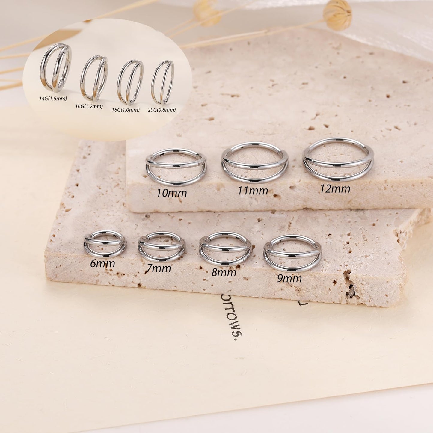 FUNLMO Conch Tragus Helix Rook Daith Piercing Jewelry Cartilage Hoop Earring Septum Ring 16G Nose Ring Double Hoop Nose Ring 316