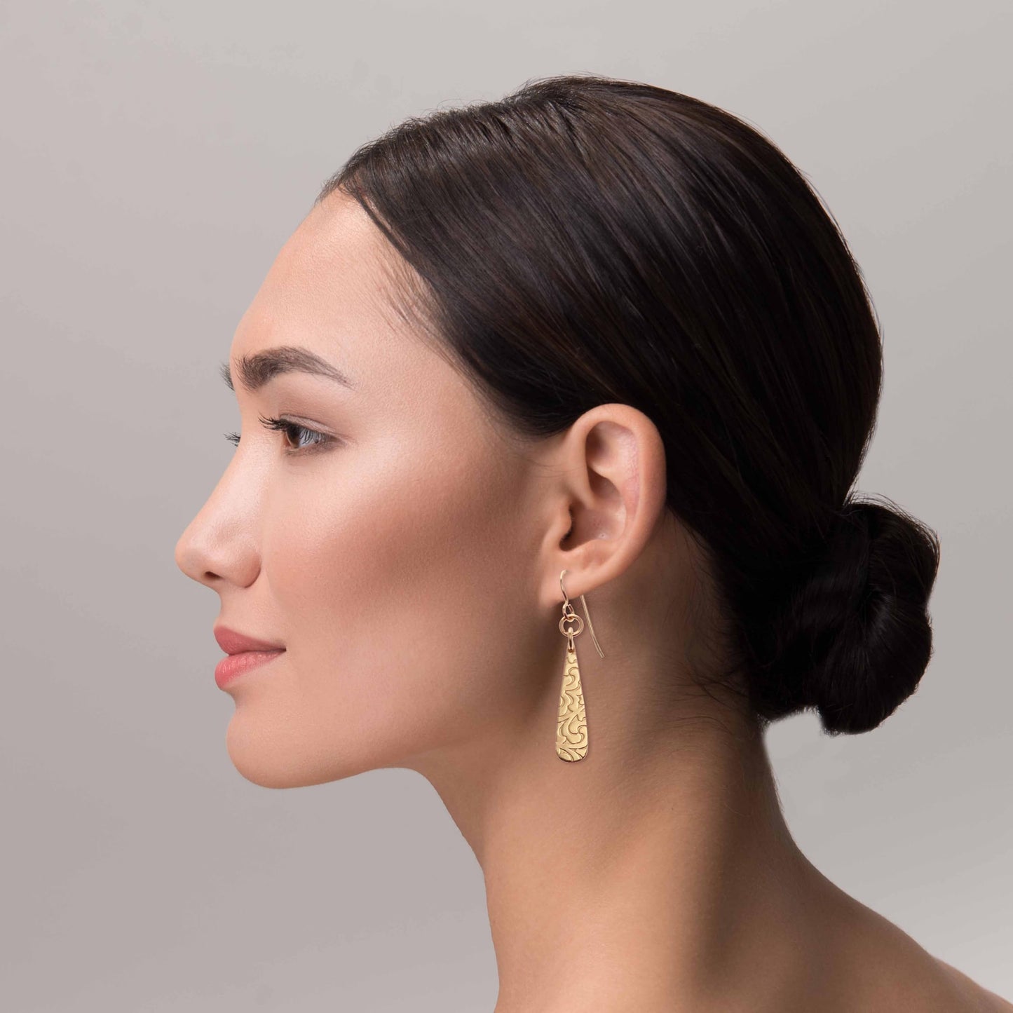 Damask Embossed Bronze Mini Teardrop Earrings