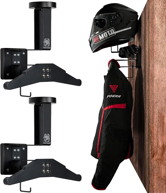 OneTigris Motorcycle Helmet Holder Wall Mount, Tactical Gear Holder with Helmet Stand and Plate Carrier Hanger, Solid Wood...